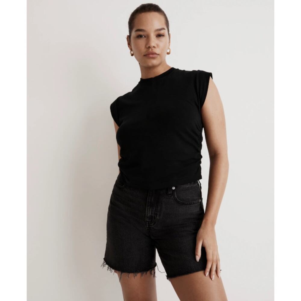 Madewell Side Cinch Muscle Tee WMNS XS Black Crewneck Cap Sleeve Slim Fit NJ787